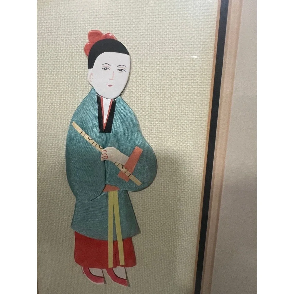 Set 2 Framed Vintage Art‎ Chinese Silk Fabric 13x9.5